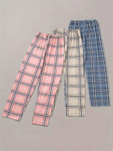 Conjunto de 3 piezas de pantalones para dormir  con estampado de cuadros